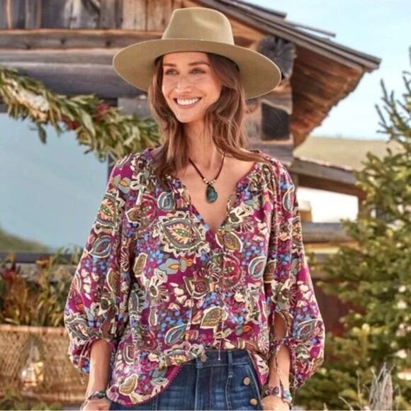 Sundance Women's Belladonna Beauty Top Bohemian Peasant Casual Ric Rac Cotton S - Picture 1 of 8